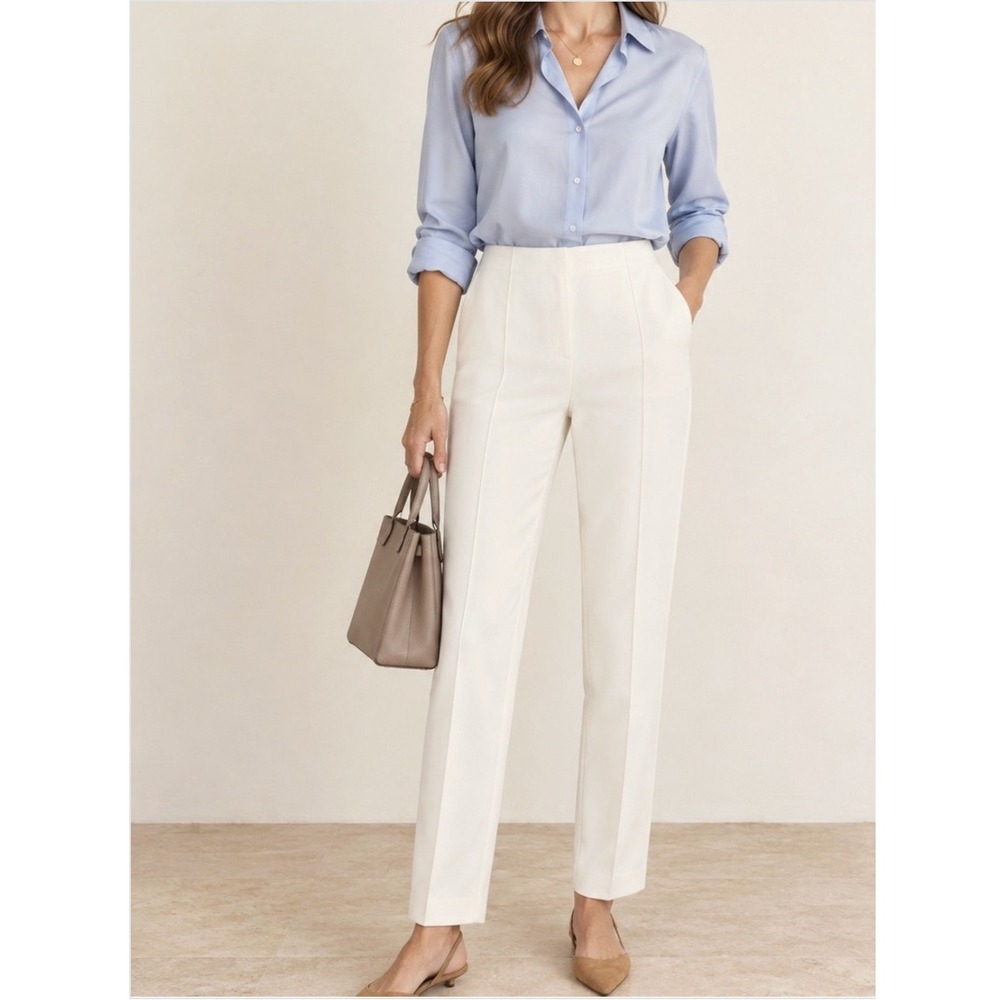 Agnona High Rise Straight Leg Seam Front Pants‎ Women's US 6 White Quiet Luxury